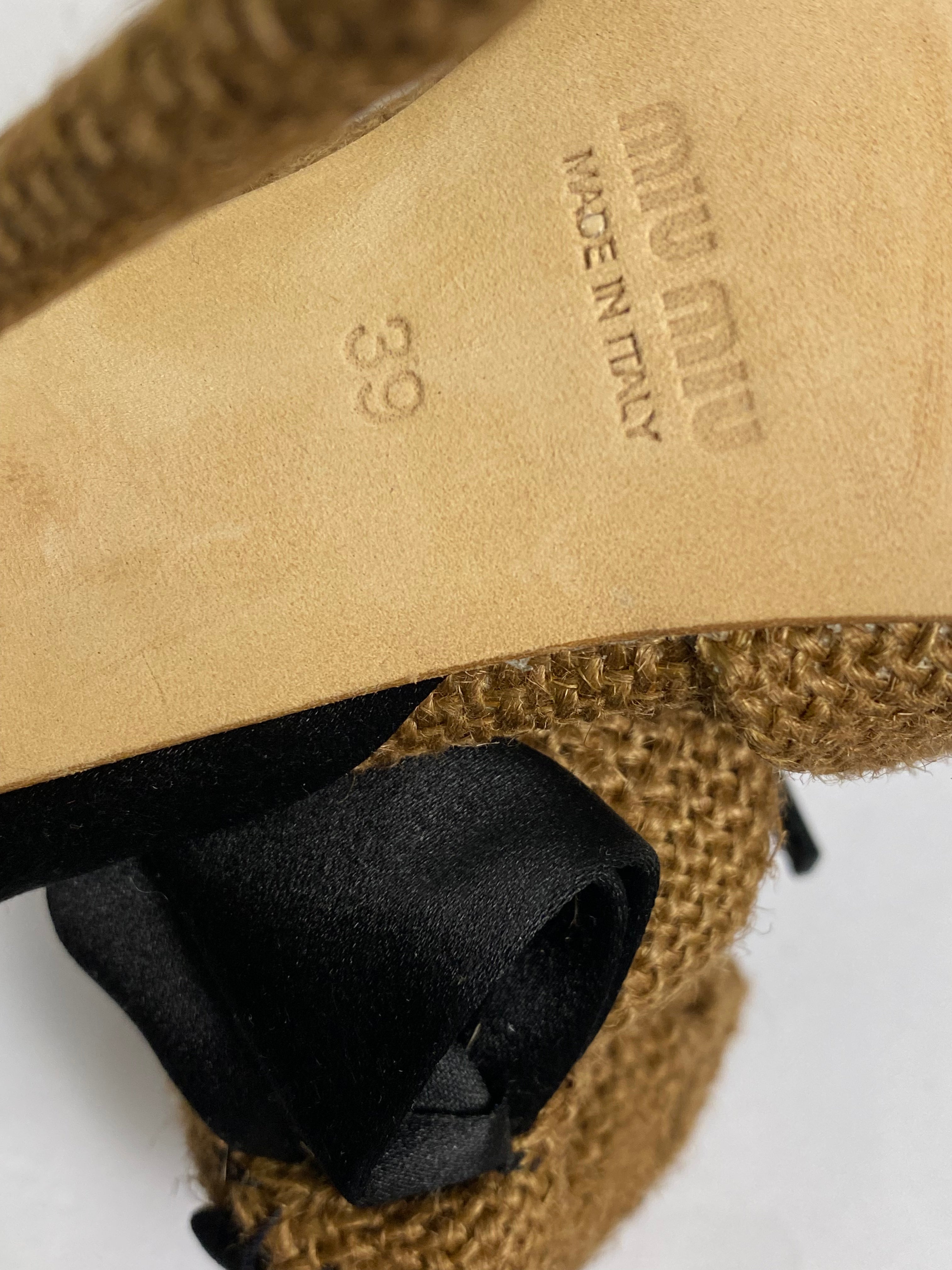 MIU MIU Jute & Black Satin Bow Back Mary Jane Pump SS 2009