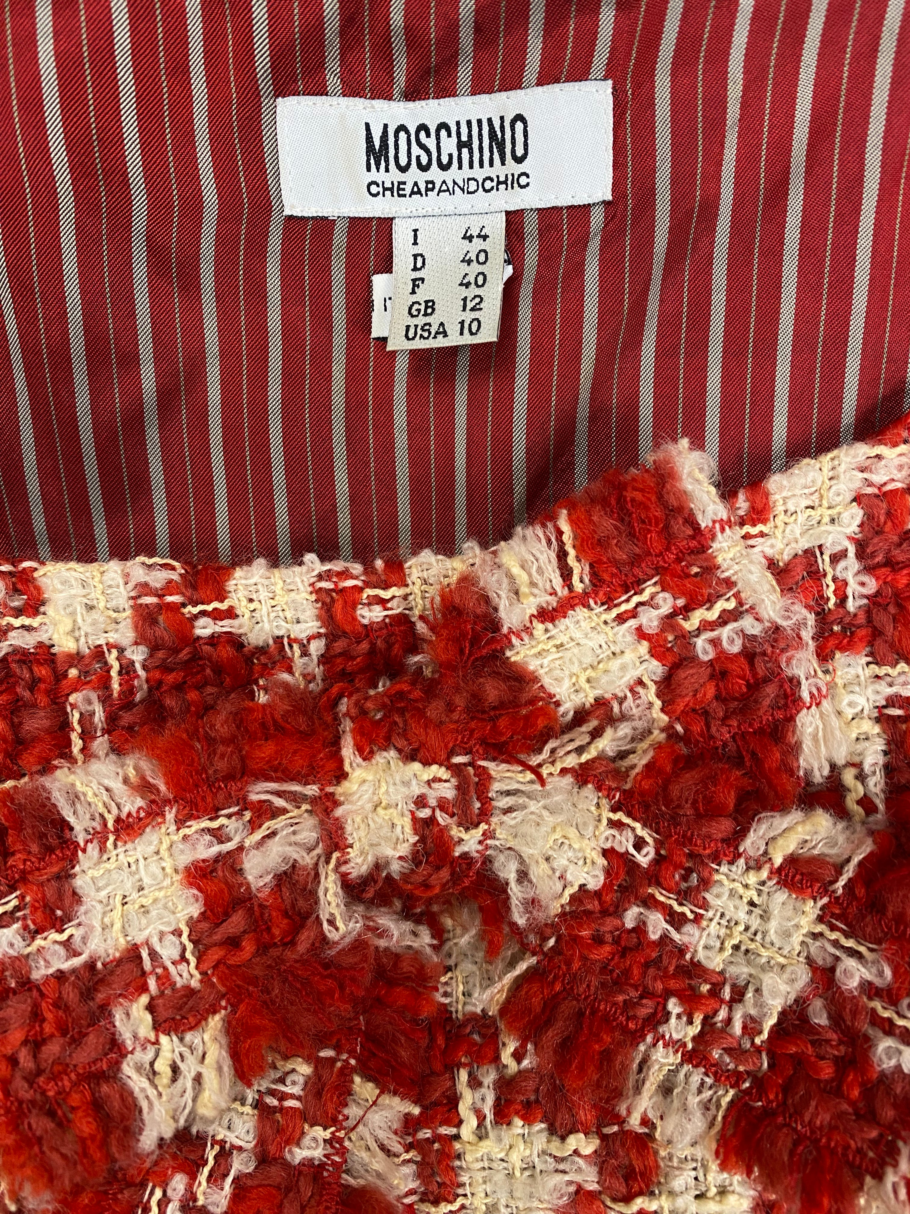 MOSCHINO Red Houndstooth Jacket and Sleeveless Dress Ensemble Late 1990