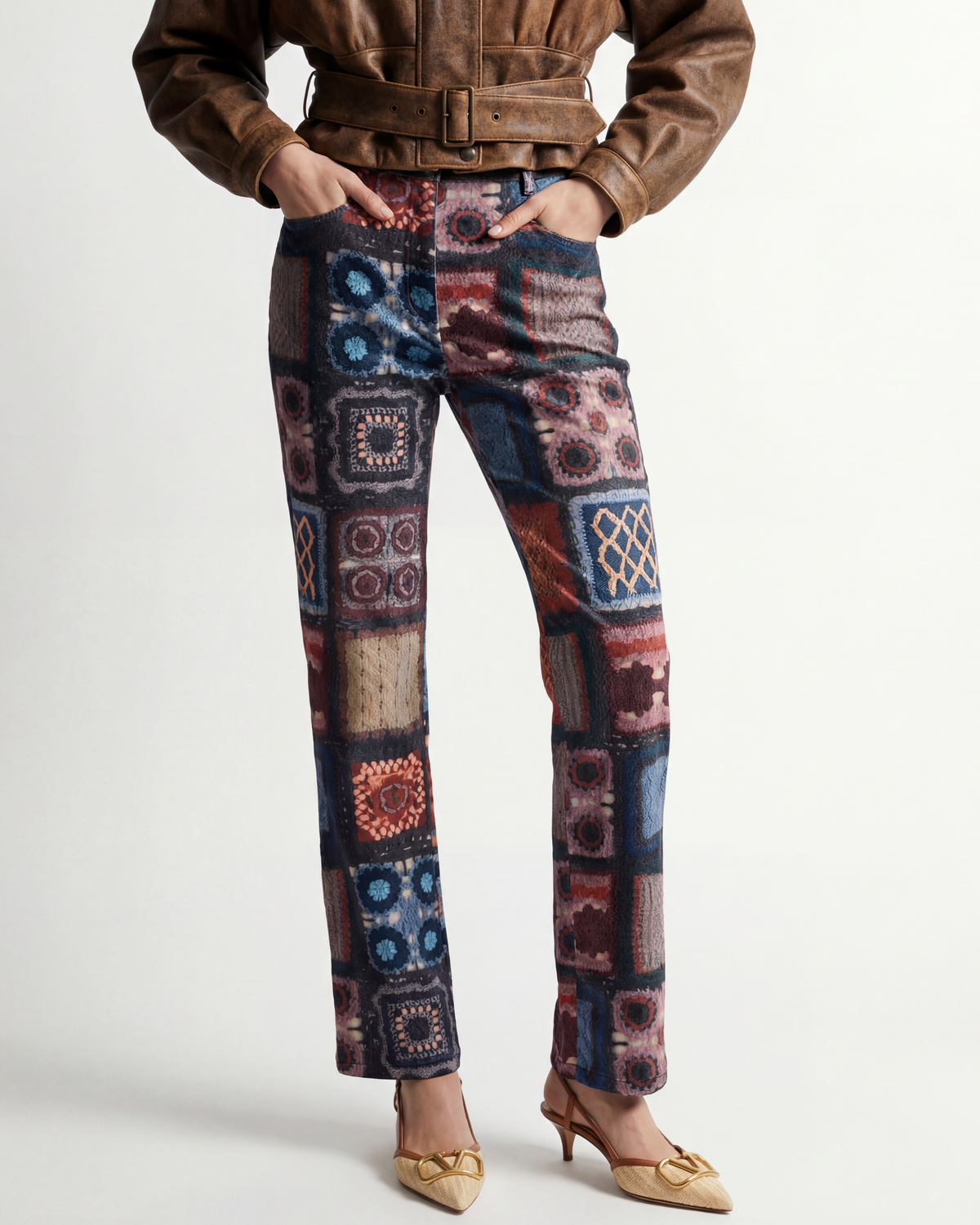 MOSCHINO JEANS Crochet Patchwork Stretch Trousers 1990