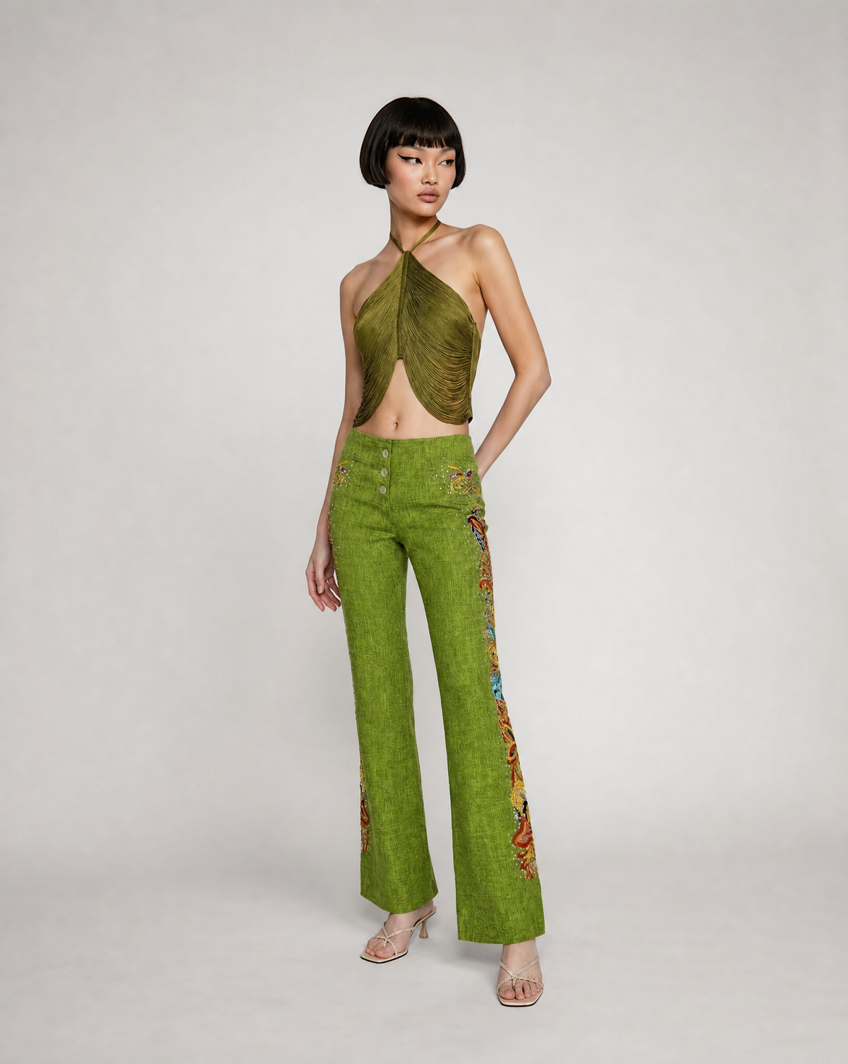 CHRISTIAN DIOR by John Galliano Embroidered Linen Pants SS 2002